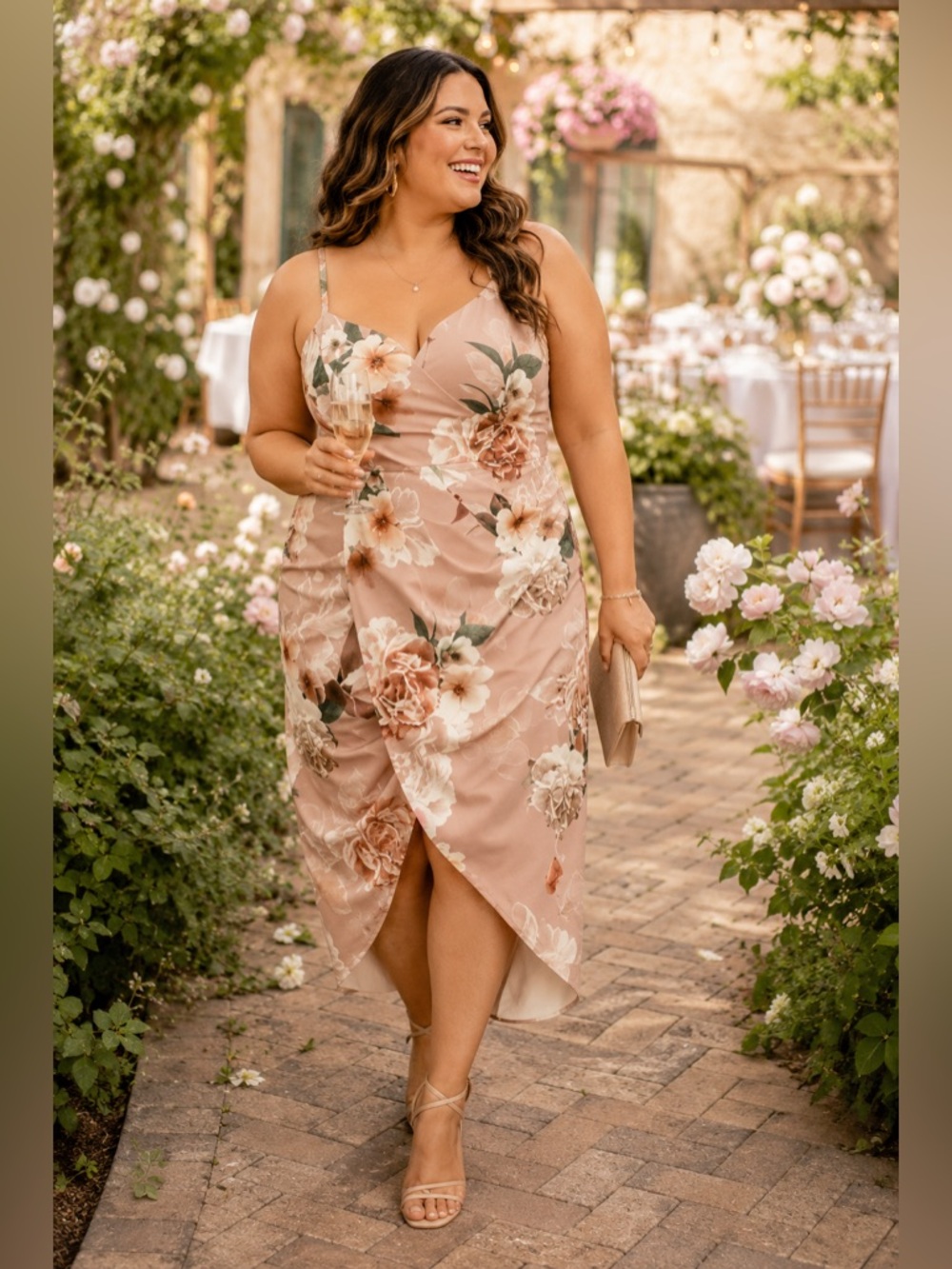 City Chic Blush Floral Tulip Wrap Midi Dress Wedding Guest Sz 18